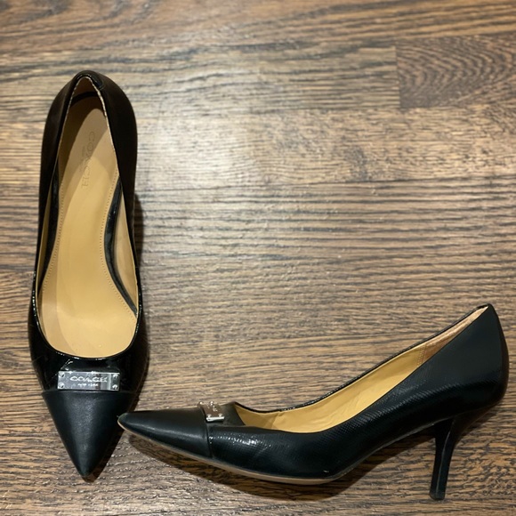 Coach black heels with silver buckle, size 7 - Picture 1 of 7